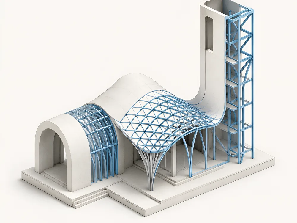 Illustrated architectural structure used for the Architecture and Structural Forms course.